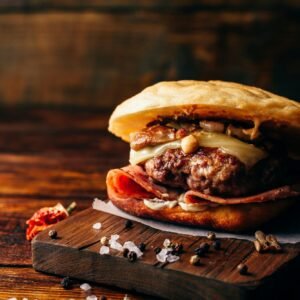 Cheeseburger on Cutting Board