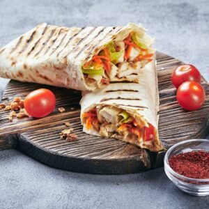 Eastern traditional shawarma with sauces