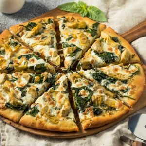 Homemade Italian Artichoke Spinach Pizza