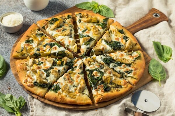 Homemade Italian Artichoke Spinach Pizza